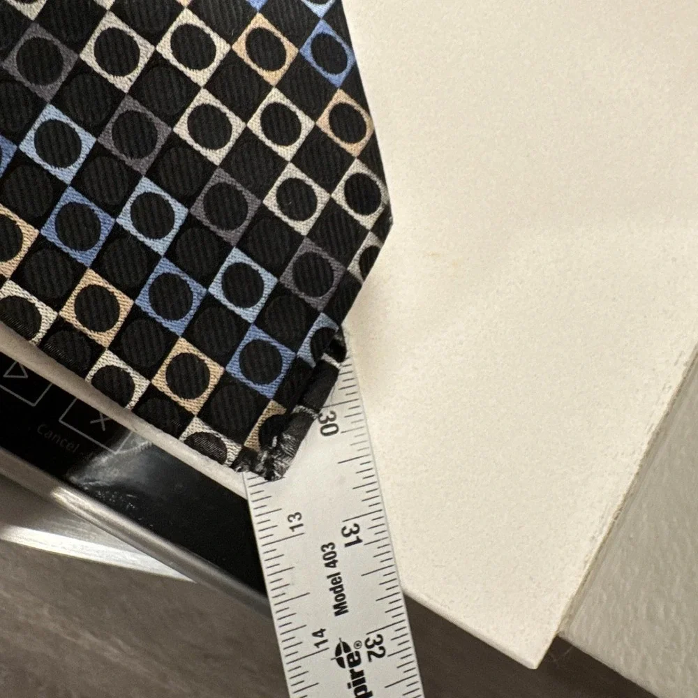 Michael Kors Tie Black Blue Geometric Necktie 100%‎ Silk Rockabilly Grunge Goth
